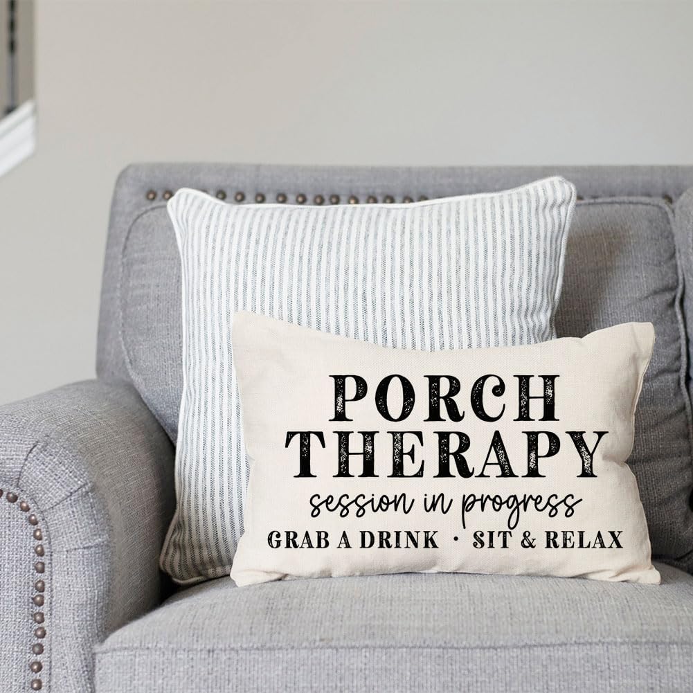 PANDICORN Porch Therapy Throw Pillow Covers 12x20 Inch for Front Porch Patio Decor Decorations