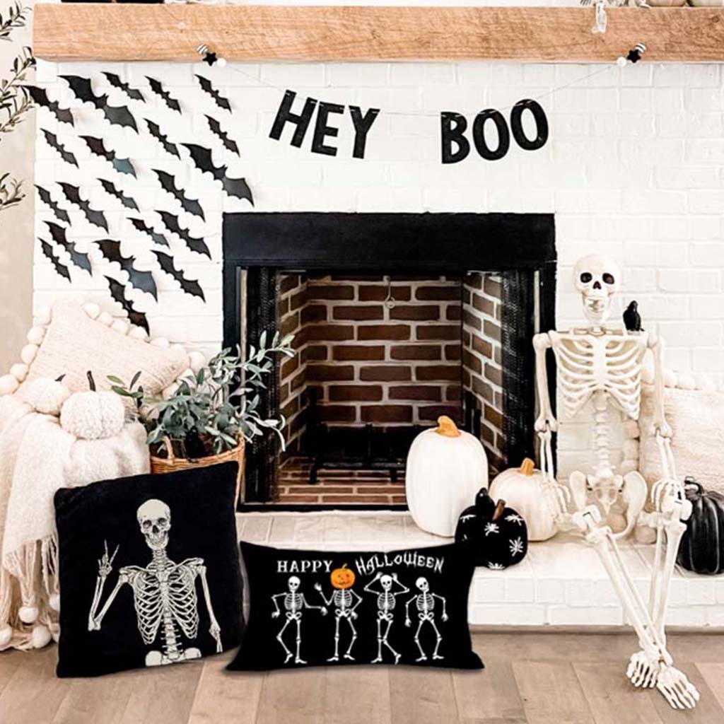 PANDICORN Dancing Skeleton Black Halloween Pillow Cover Happy Halloween Jack-O-Lantern