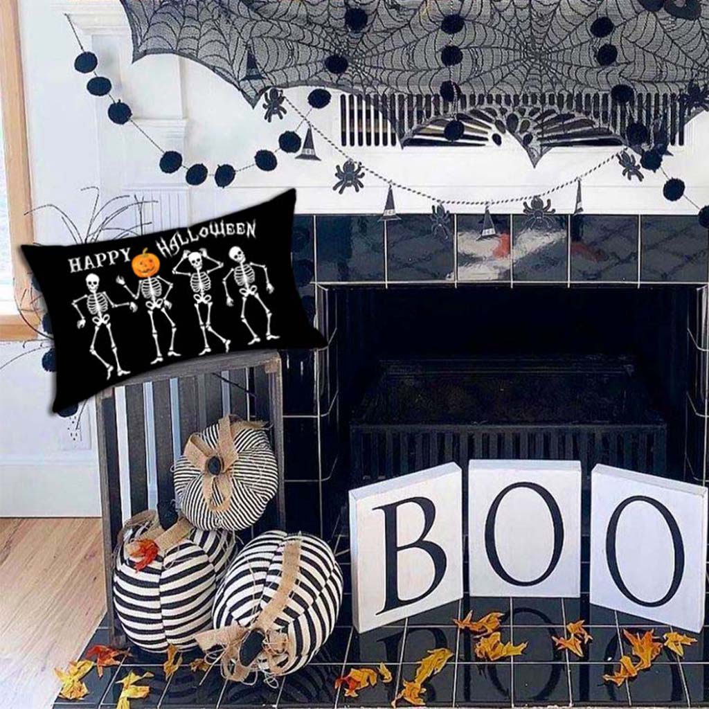 PANDICORN Dancing Skeleton Black Halloween Pillow Cover Happy Halloween Jack-O-Lantern