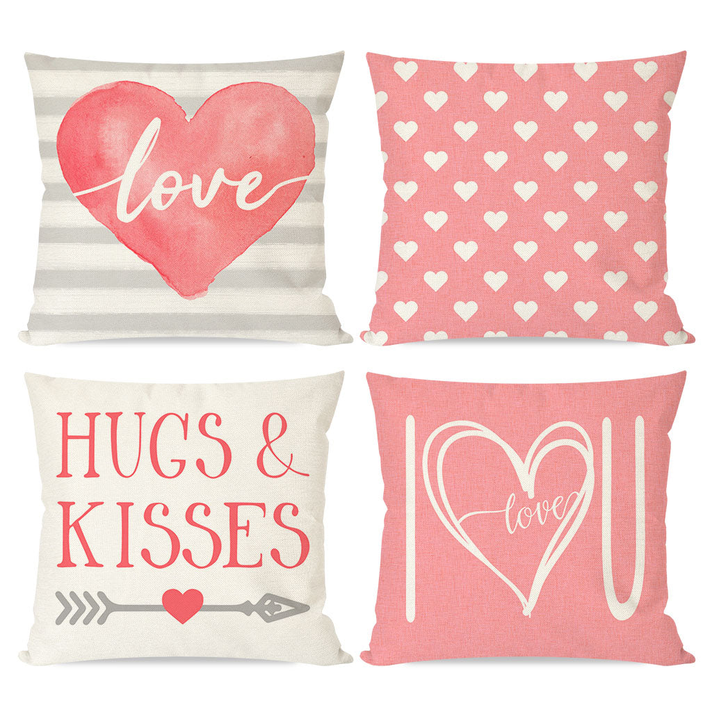 Pink Valentine's Day Pillow Covers 18X18 Set of 4 Grey Stripes Heart I Love You for Valentines Day Decor Outdoor Valentine Decorative Throw Pillows Cushion Case Decorations for Couch