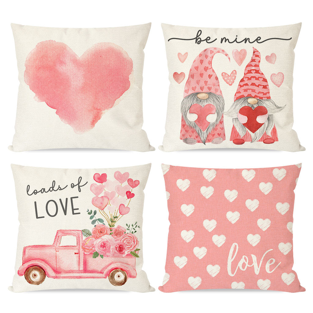 Pink Valentines Day Pillow Covers 18X18 Set of 4 Gnome Heart Truck Love Be Mine for Valentines Day Decor Outdoor Valentine Decorative Throw Pillows Cushion Case Decorations for Couch