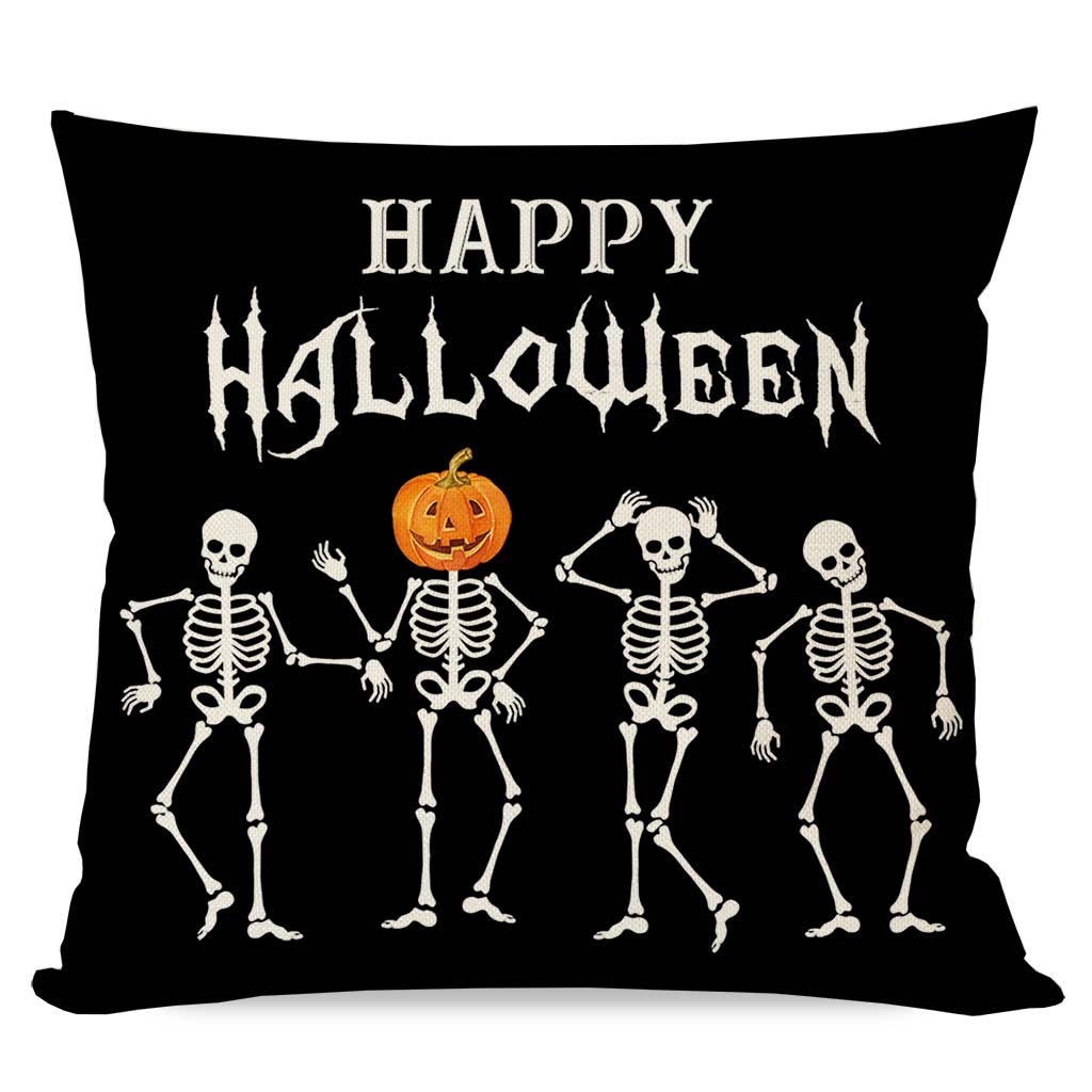 PANDICORN Dancing Skeleton Black Halloween Pillow Cover Happy Halloween Jack-O-Lantern
