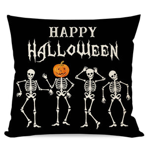 PANDICORN Dancing Skeleton Black Halloween Pillow Cover Happy Halloween Jack-O-Lantern