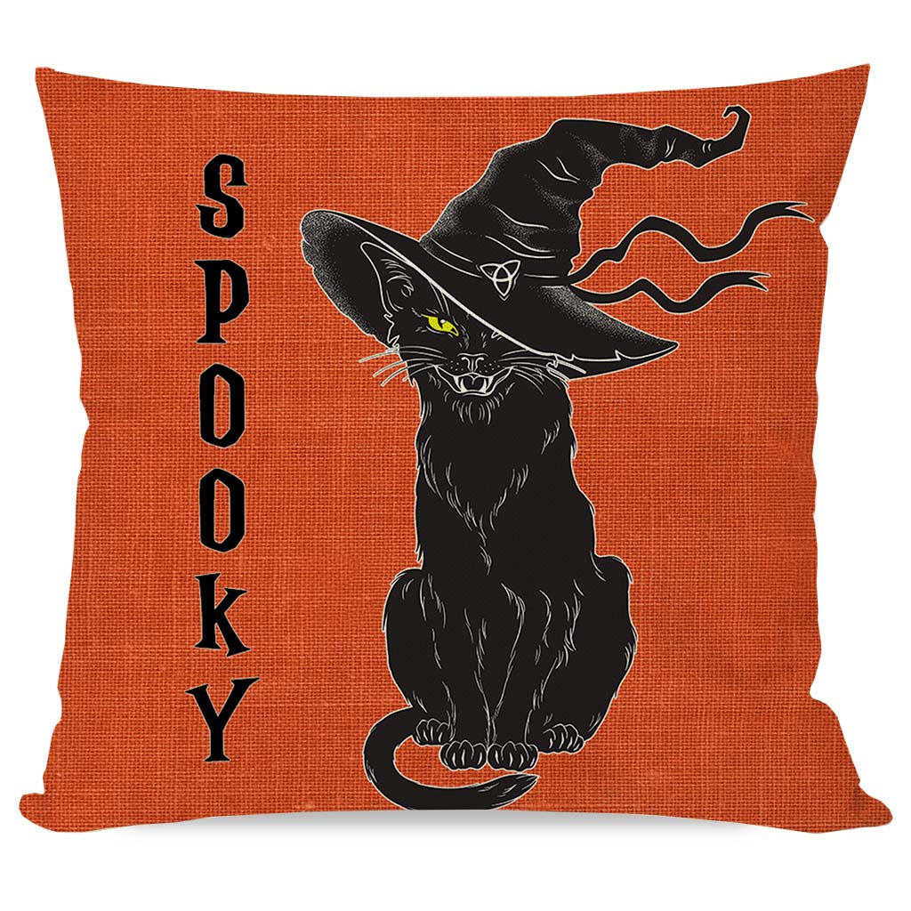 PANDICORN Orange Halloween Pillow Cover 18x18 Black Cat Spooky Halloween Pillow