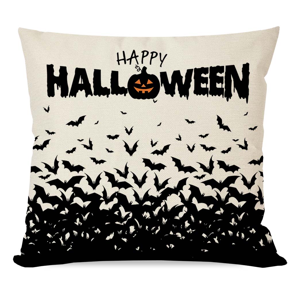 PANDICORN Black Bats Halloween Pillow Covers Happy Halloween Pillow Decorative Throw Pillow