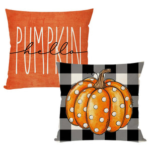 PANDICORN Black Buffalo Check Fall Pillow Covers 18x18 Set of 2  Polka Dot Hello Pumpkin Outdoor