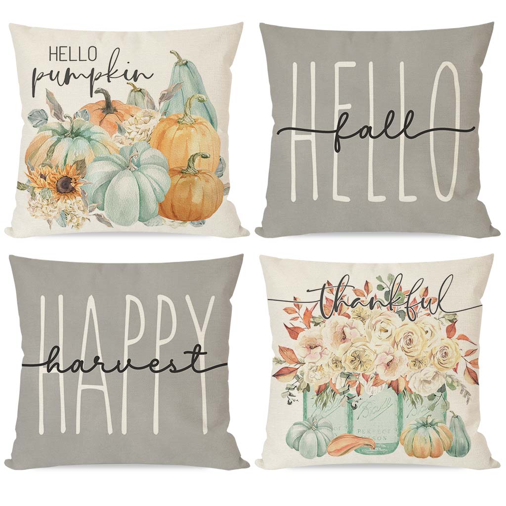 PANDICORN Fall Pillow Covers 18x18 Set of 4 Hello Pumpkin Floral Outdoor Fall Decor
