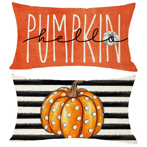 PANDICORN Black Stripe Fall Pillow Covers 12x20 Set of 2 Polka Dot Hello Pumpkin Outdoor