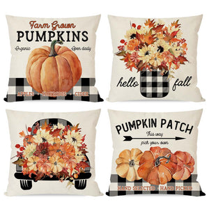 PANDICORN Black Buffalo Plaid Fall Pillow Covers 18x18 Set of 4 Pumpkin Patch Leaves Floral Fall Decor Outdoor