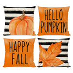 PANDICORN Fall Pillow Covers 18x18 Set of 4 Hello Pumpkin Leaf Outdoor Orange Black Stripe