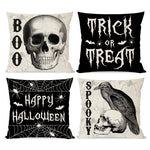 PANDICORN Black Halloween Pillow Covers 18x18 Set of 4 Skull Raven Crow Spooky Boo Trick or Treat Outdoor