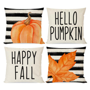 PANDICORN Black Striped Fall Pillow Covers 18x18 Set of 4 Hello Pumpkin Leaves