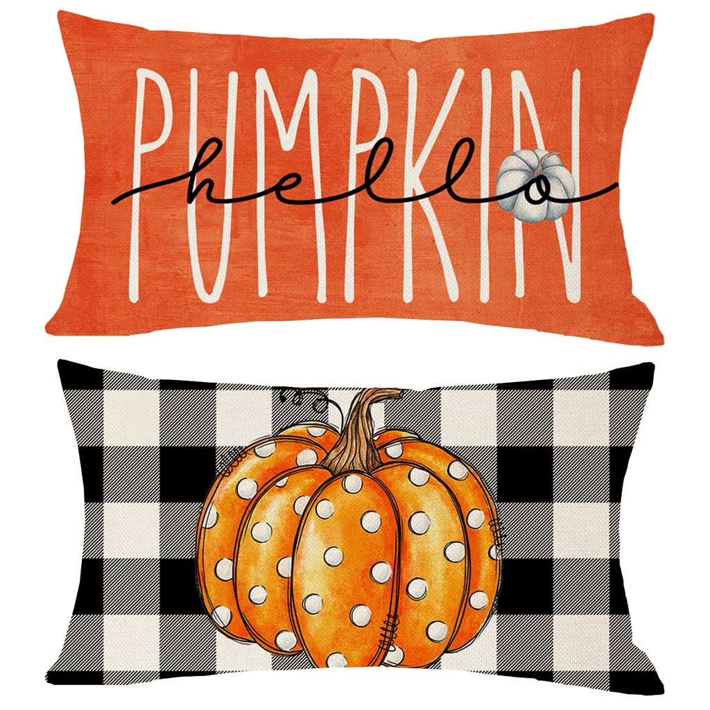 PANDICORN Black Buffalo Plaid Fall Pillow Covers 12x20 Set of 2 Polka Dot Hello Pumpkin Outdoor