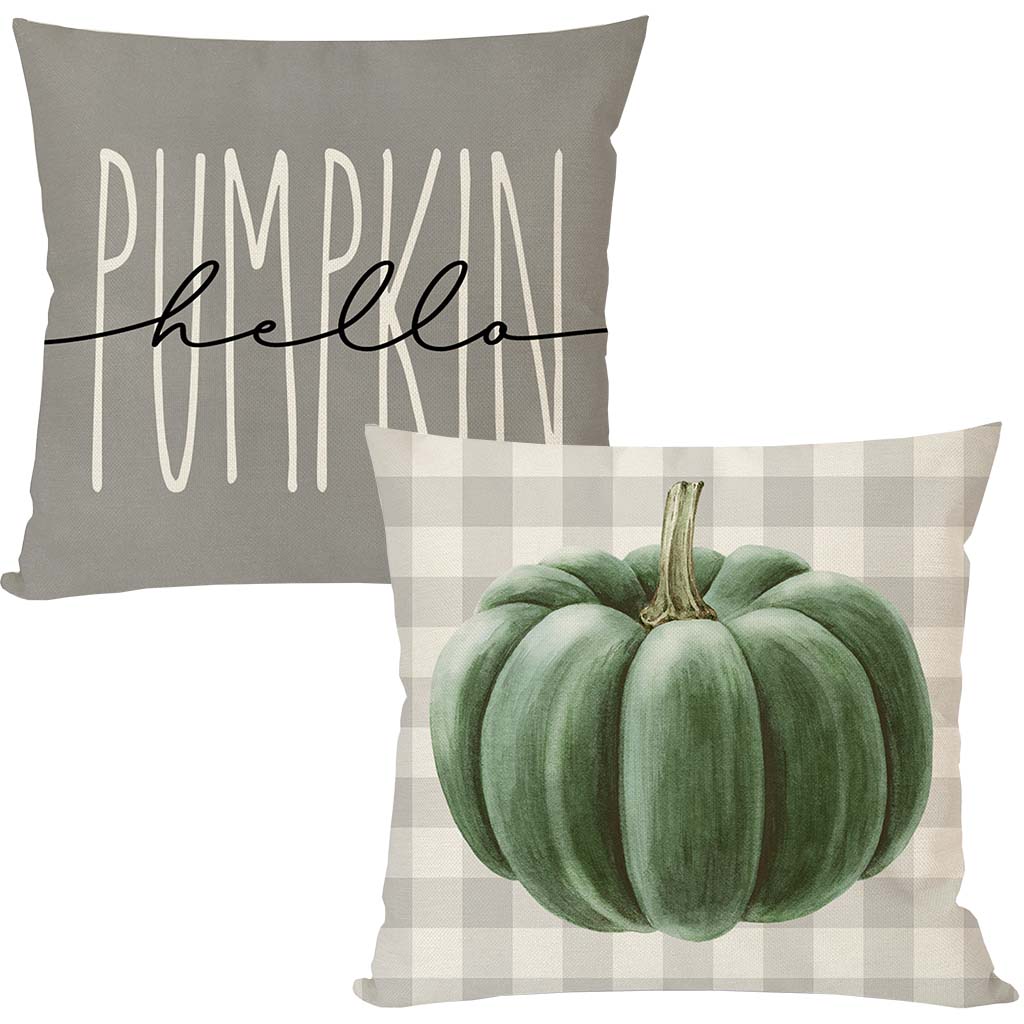 PANDICORN Fall Pillow Covers 18x18 Set of 2 Hello Pumpkin Grey Buffalo
