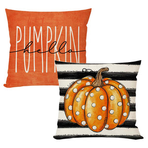 PANDICORN Black Striped Fall Pillow Covers 18x18 Set of 2  Polka Dot Hello Pumpkin Outdoor