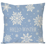 Hello Winter Snowflake Christmas Pillow Cover 18x18 Inch Blue and White Grand Millenial Christmas Decorations Holiday Decorative Throw Pillow Case for Home Living Room Bedroom Couch Deco