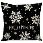 Hello Winter Snowflake Christmas Pillow Cover 18x18 Inch Black and White Outdoor Modern Farmhouse Christmas Decorations Holiday Decorative Throw Pillow Case for Home Couch Living Room Decor