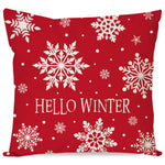 Christmas Hello Winter Snowflake Throw Pillow Cover 18x18 Inch Red White Outdoor Christmas Decorations Xmas Holiday Decorative Throw Pillow Case for Home Living Room Couch Porch Decor