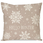 Hello Winter Snowflake Christmas Throw Pillow Cover 18x18 Inch Beige Outdoor Neutral Christmas Decorations Xmas Holiday Decorative Throw Pillow Case for Home Living Room Bedroom Couch Decor