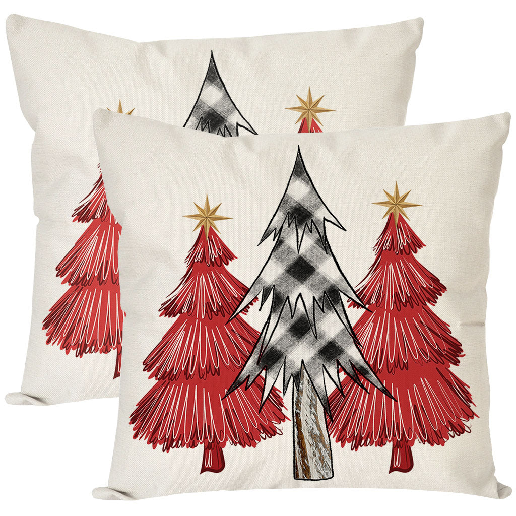 Christmas Pillow Covers 18x18 Inch Set of 2 Black Buffalo Check Red Christmas Tree Decorations Indoor Farmhouse Xmas Winter Holiday Decorative Throw Pillow Cases for Bedroom Couch Home Decor