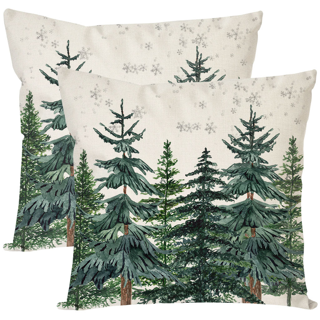 hristmas Pillow Covers 18x18 Inch Set of 2 Green Christmas Tree Forest Outdoor Farmhouse Christmas Decorations Xmas Winter Holiday Rustic Decorative Throw Pillow Cases for Couch Home Decor