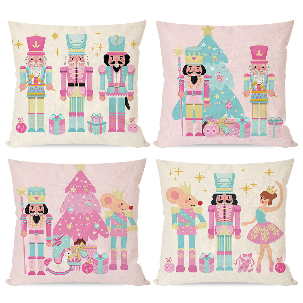 Pink Christmas Pillow Covers 18x18 Set of 4 Nutcracker Christmas Decor Pastel Candyland Colorful Christmas Decorations Indoor Winter Holiday Throw Pillow Cases for Home Bedroom Sofa Couch