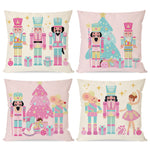 Pink Christmas Pillow Covers 18x18 Set of 4 Nutcracker Christmas Decor Pastel Candyland Colorful Christmas Decorations Indoor Winter Holiday Throw Pillow Cases for Home Bedroom Sofa Couch