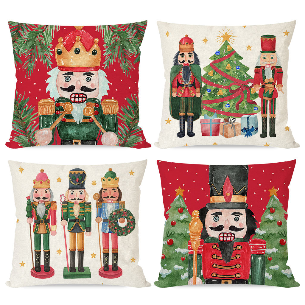 Christmas Pillow Covers 18x18 Set of 4 Nutcracker Christmas Decor Red and Green Xmas Party Decorations Outdoor Winter Holiday Throw Pillows Cases for Home Bedroom Sofa Couch Porch