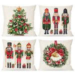 Christmas Pillow Covers 18x18 Set of 4 Nutcracker Christmas Tree Wreath Decorative Throw Pillow Cases Winter Holiday Red and Green Outdoor Decorations for Living Room Sofa Couch Home Decor