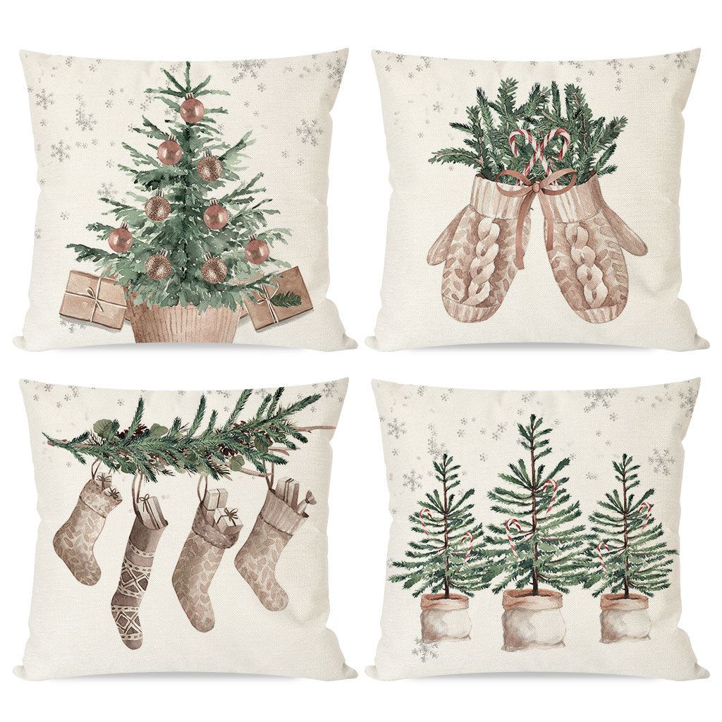 Christmas Pillow Covers 18x18 Set of 4 Christmas Tree Gloves Neutral Christmas Decor Outdoor Xmas Winter Holiday Beige Decorative Throw Pillow Case Home Decorations for Living Room Couch