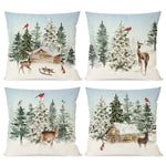 Winter Pillow Covers 18x18 Set of 4 Reindeer Sleigh Christmas Tree Forest Cardinal Deer Winter Wonderland Decorations Outdoor Christmas Holiday Throw Pillow Cases for Sofa Couch Home Decor