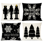 Christmas Pillow Covers 18x18 Set of 4 Nutcracker Snowflake Christmas Tree Black and White Modern Farmhouse Decor Winter Holiday Decorative Throw Pillow Case Decorations for Home Couch