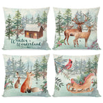 Winter Pillow Covers 18x18 Set of 4 Reindeer Sleigh Christmas Tree Forest Deer Xmas Winter Wonderland Decorations Outdoor Christmas Holiday Throw Pillow Cases for Sofa Couch Home Decor