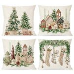 Christmas Pillow Covers 18x18 Set of 4 Wooden Christmas Tree Village House Neutral Christmas Decor Xmas Decorations Outdoor Winter Holiday Decorative Throw Pillow Cases for Home Sofa Couch