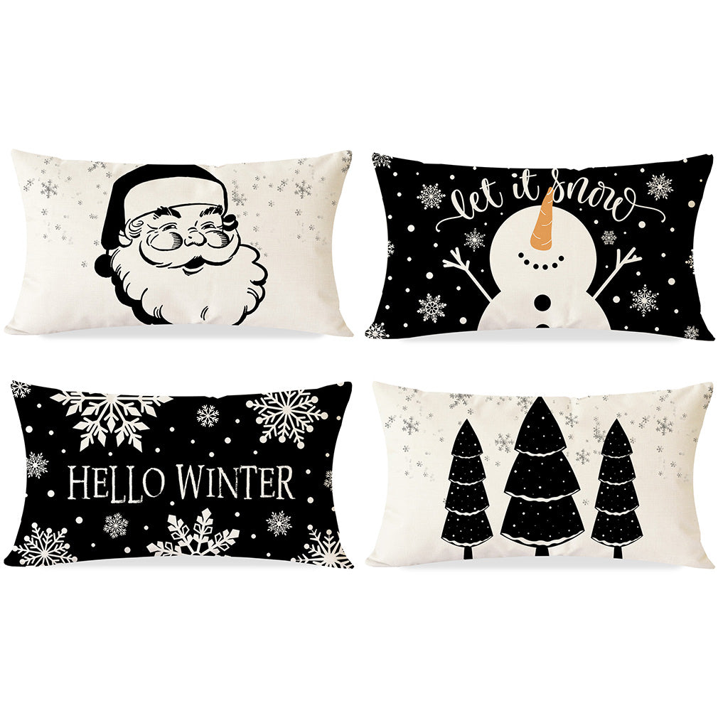 PANDICORN Black Christmas Pillow Covers 12x20 Set of 4 Farmhouse Santa Snowflake Snowman Christmas Tree Decorations Christmas Lumbar Pillow