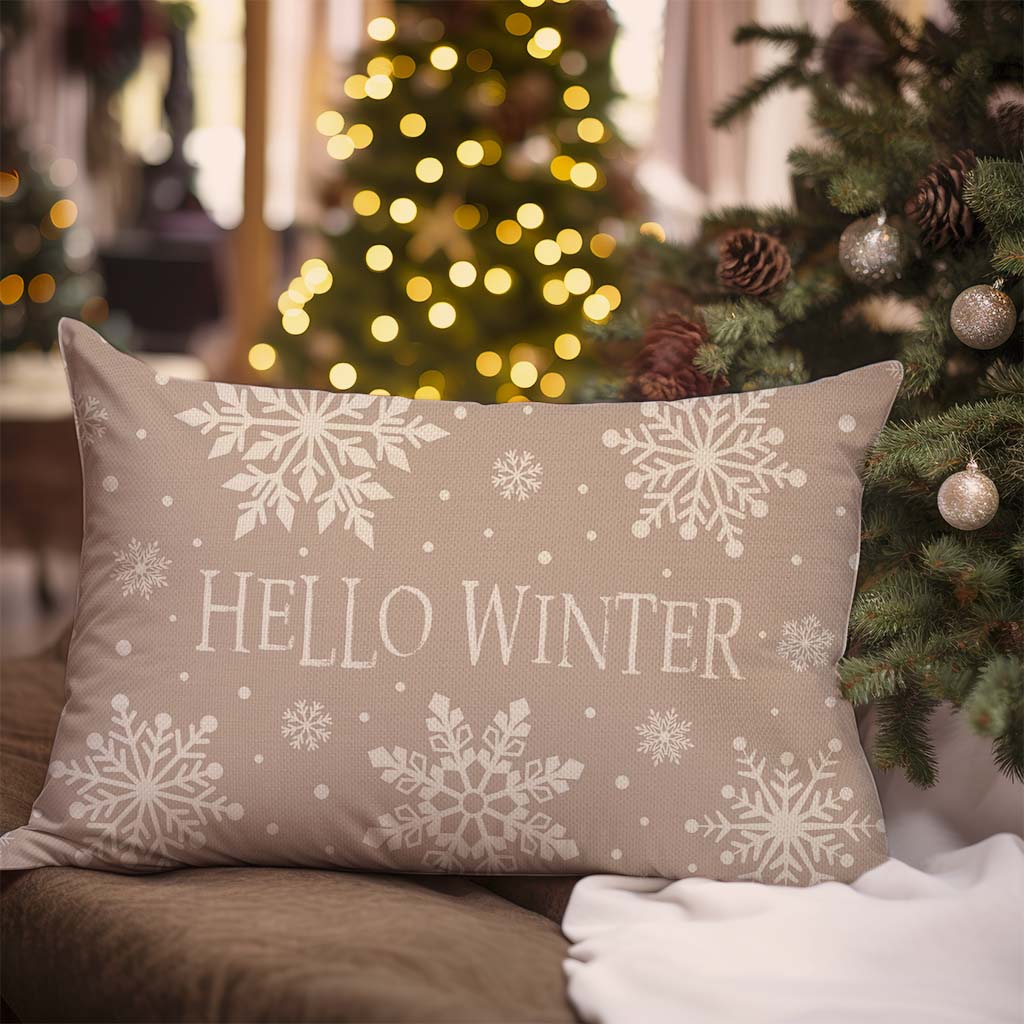Decorative Pillow 12x20 Christmas Pillow Cover Hello Winter Snowflake Christmas Throw Pillow Cover 12x20 Inch