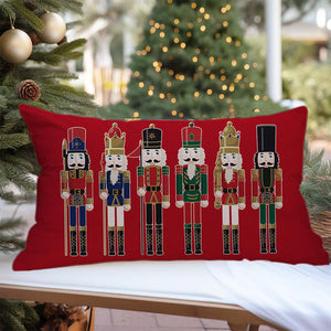 Christmas Throw Pillow Cover 12x20 Inch Nutcracker Christmas Decor Red Outdoor Xmas Party Decorations Winter Holiday Lumbar Decorative Cushion Case for Home Room Sofa Couch Porch