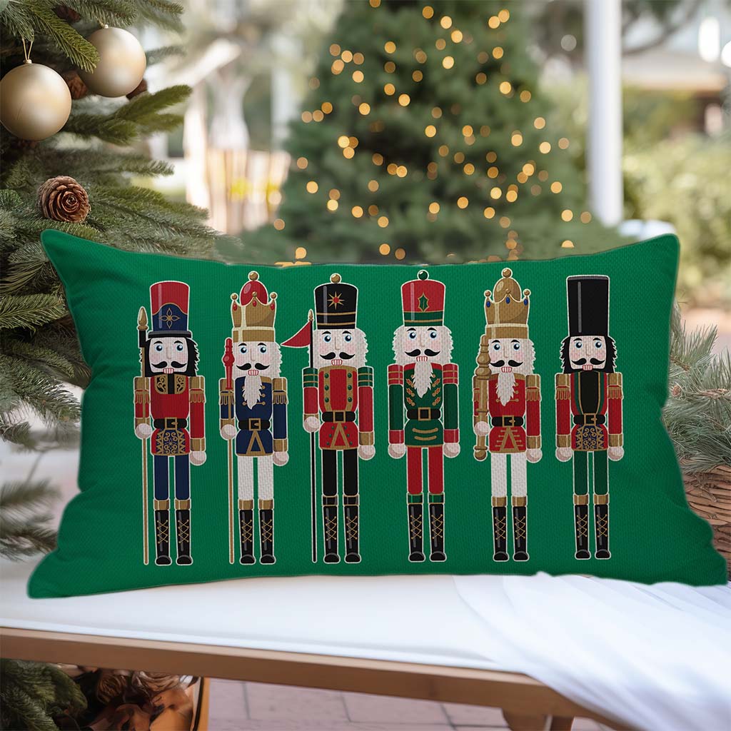 Christmas Throw Pillow Cover 12x20 Inch Nutcracker Christmas Decor Green Outdoor Xmas Party Decorations Winter Holiday Lumbar Decorative Throw Pillow Case for Home Living Room Sofa Couch