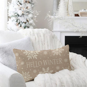 Hello Winter Snowflake Christmas Throw Pillow Cover 12x20 Inch Beige Outdoor Neutral Christmas Decorations Holiday Lumbar Decorative Throw Pillow Case for Home Living Room Sofa Couch Decor