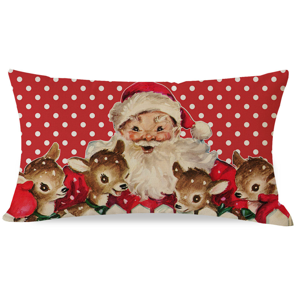 Vintage Christmas Pillow Cover 12x20 Inch Santa Reindeer Red Polka Dot Outdoor Christmas Decorations Xmas Winter Holiday Lumbar Decorative Throw Pillow Case for Home Couch Living Room Decor