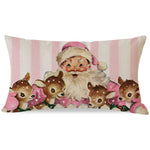 Pink Christmas Throw Pillow Cover 12x20 Inch Vintage Santa Claus Reindeer Outdoor Christmas Decorations Xmas Winter Holiday Striped Lumbar Decorative Throw Pillow Case for Couch Home Decor