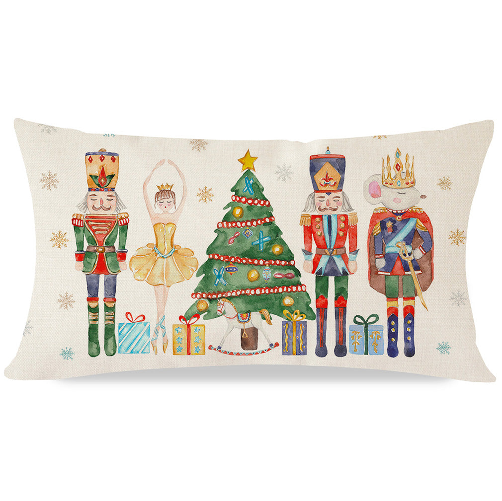 Christmas Throw Pillow Cover 12x20 Inch Nutcracker Christmas Decor Christmas Tree Party Decorations Indoor Winter Holiday Lumbar Decorative Cushion Case for Home Living Room Sofa Couch