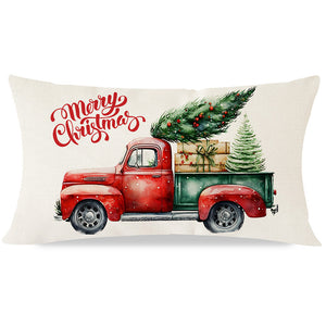 Farmhouse Christmas Pillow Covers 12x20 Red Truck Green Christmas Tree Decorations Lumbar Christmas Pillows Winter Decorative Throw Pillows Cases Holiday Decor for Home Sofa Living Room