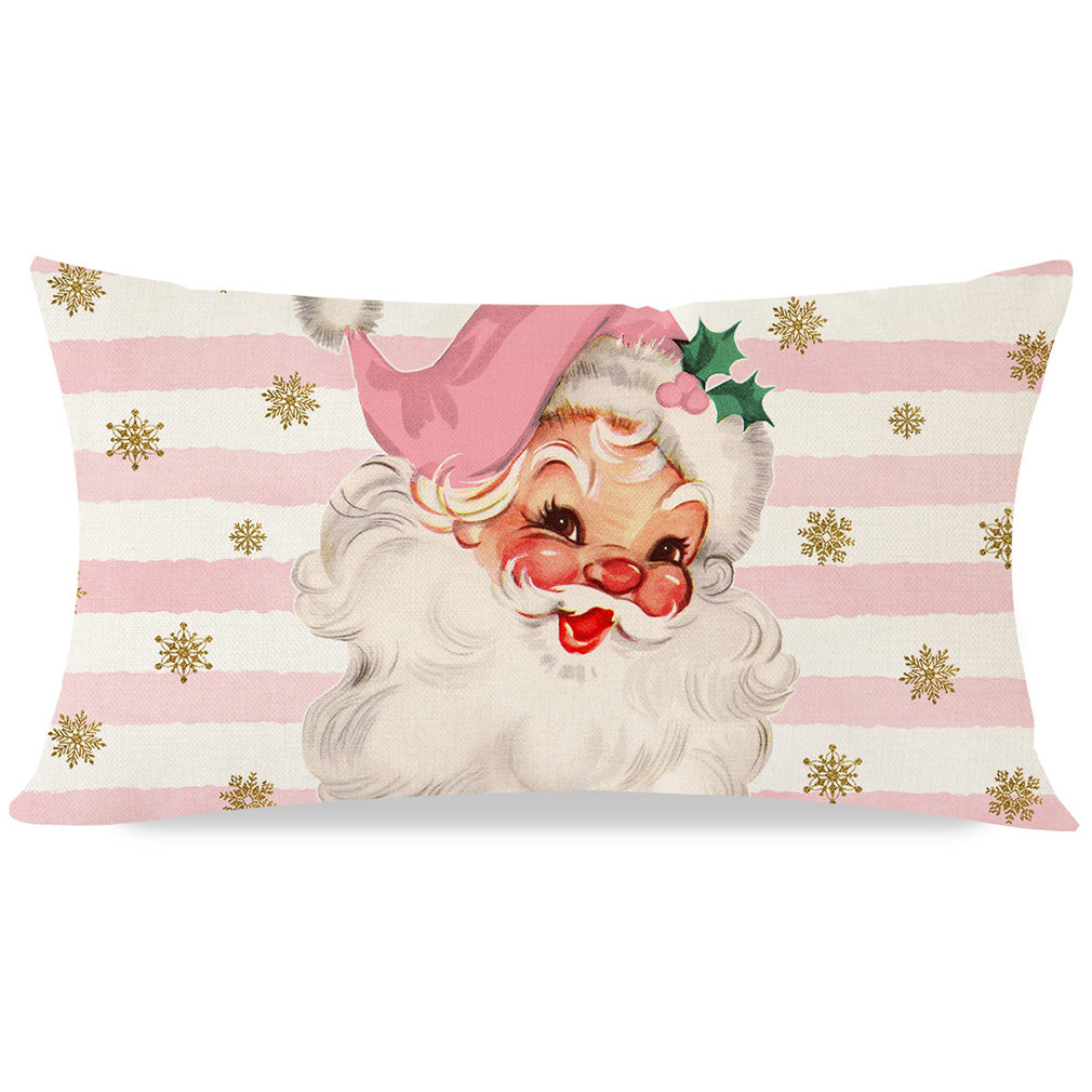 Christmas Pillow Covers 12x20 Inch Pink Vintage Santa Claus Christmas Decorations Retro Farmhouse Winter Holiday Lumbar Decorative Throw Pillow Cases for Home Sofa Couch Bedroom Decor