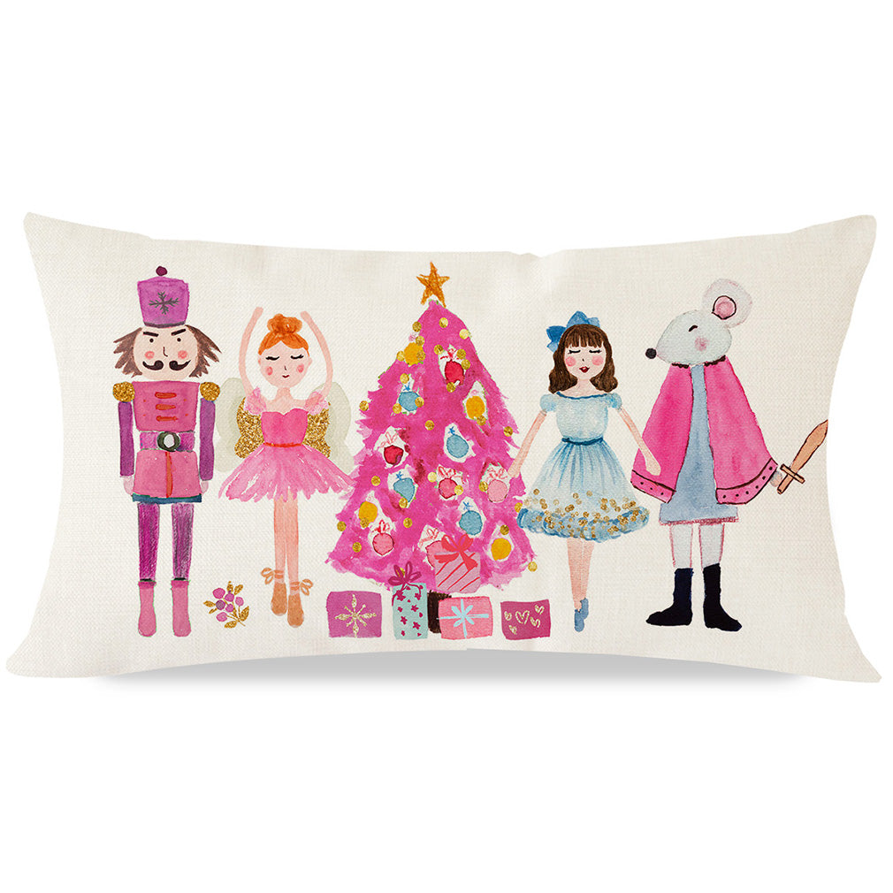 Christmas Throw Pillow Cover 12x20 Inch Pink Nutcracker Christmas Decor Christmas Tree Party Decorations Indoor Winter Holiday Lumbar Decorative Cushion Case for Home Living Room Sofa Couch