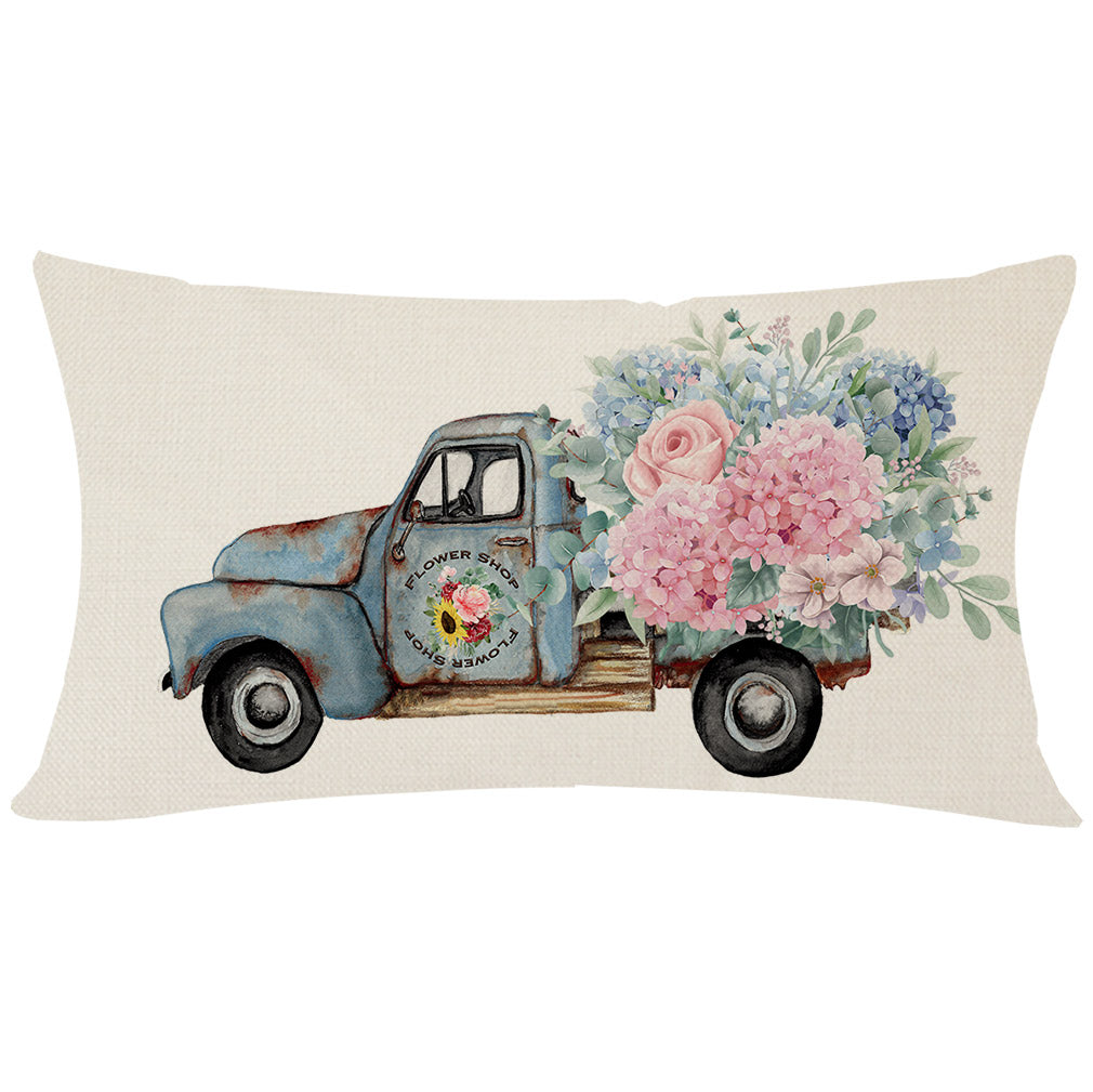 Blue Truck Hydrangea Spring Throw Pillow Covers 12x20 Inch Pink Floral Outdoor Spring Summer Decor Farmhouse Lumbar Decorative Throw Pillows Cases Decorations for Couch Sofa Porch