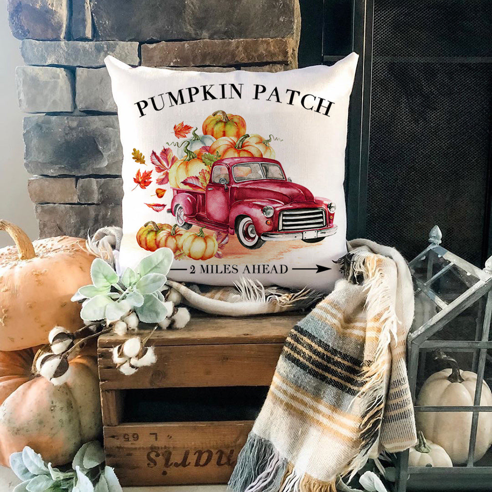 PANDICORN Farmhouse Fall Pillow Covers 18x18 Set of 4,Watercolor Red Truck Wagon Harvest Pumpkin Patch Leaves, Autumn Thanksgiving Throw Pillow Cases