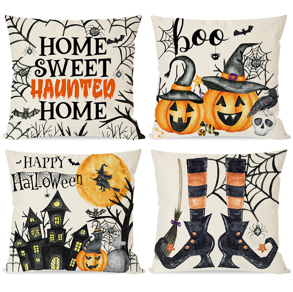 Set of 4 Happy Halloween Throw Pillow Covers 18 x 18 with 4 Bonus