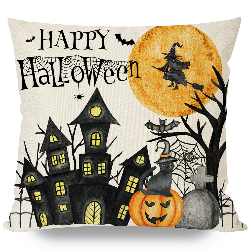 Happy Halloween Throw Pillow 18” x 18” Happy Halloween Orange
