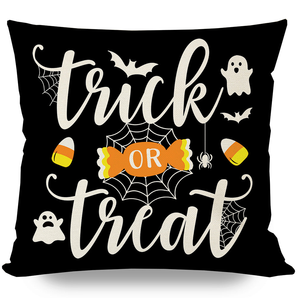 PANDICORN Halloween Pillows Covers 18x18 Set of 4, Black Cat Ghost Candy Corn Trick or Treat October 31, Spooky Black Decorative Throw Pillow Cases
